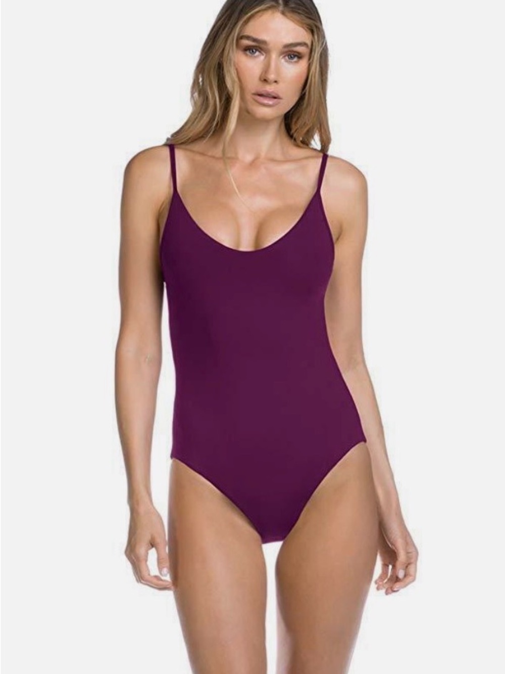 BECCA Deep Plum Scoop Neck One-Piece Swimsuit